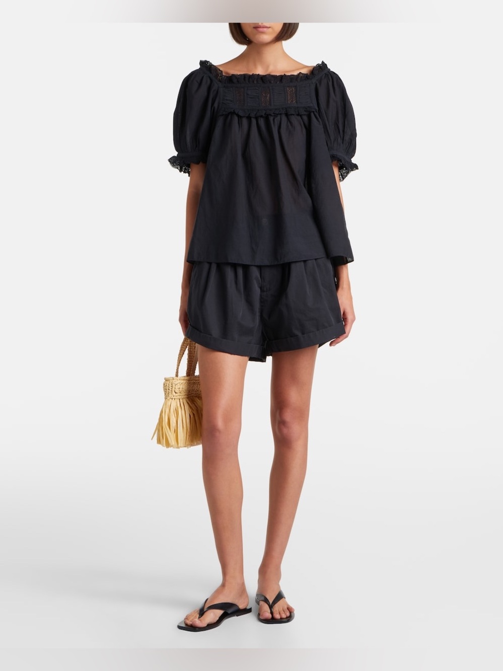 Dôen Frances lace-trimmed cotton-blend top In Black Size XXL